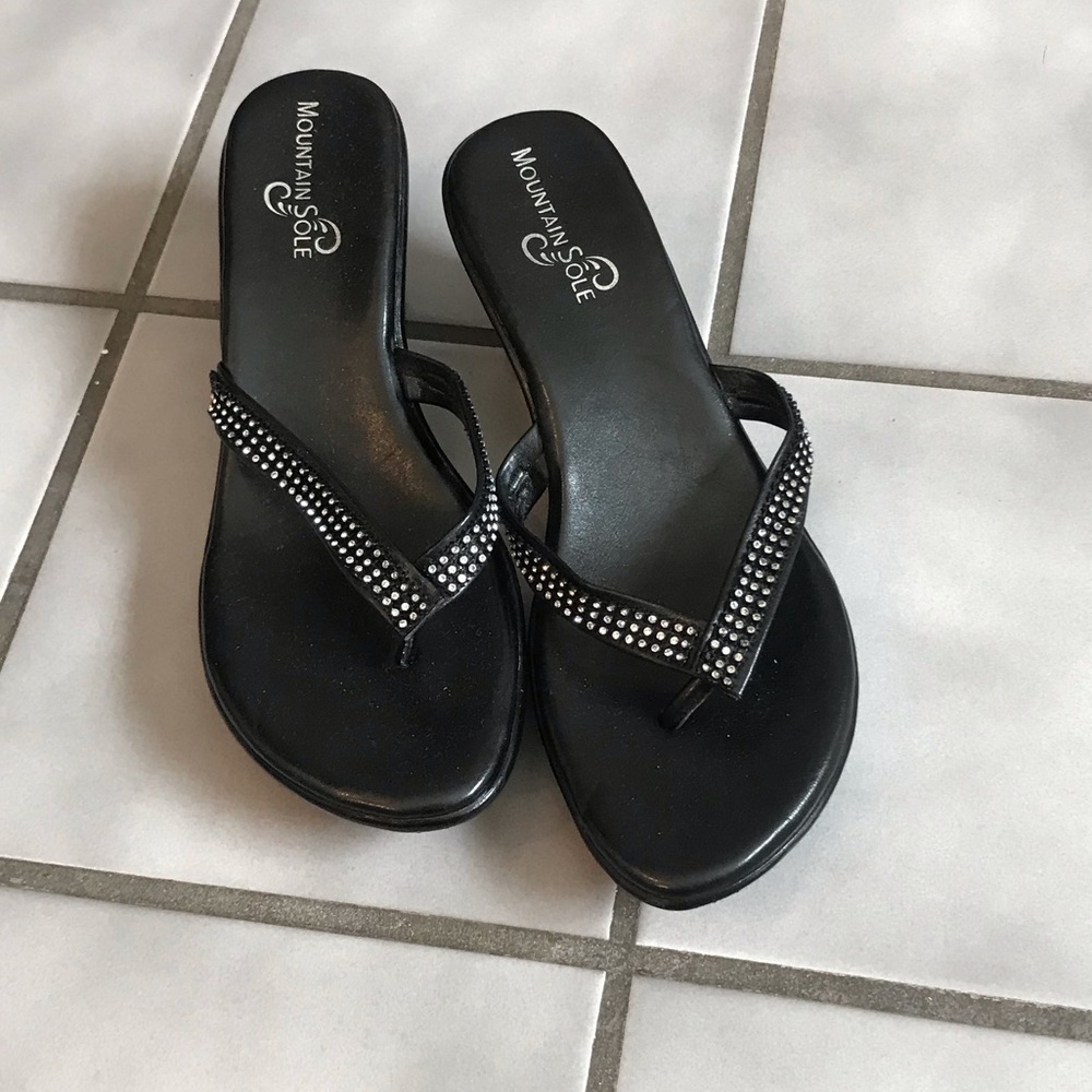 Black rhinestone wedge sandals